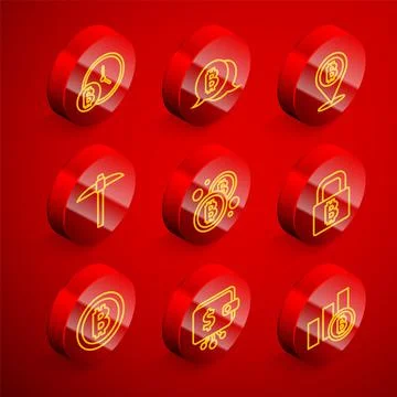 Set line Bitcoin with clock, Pickaxe, Lock bitcoin, and Cryptocurrency wallet Stock Illustration