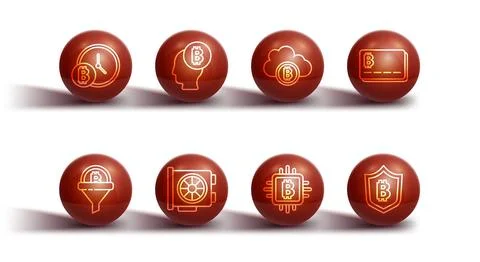 Set line Bitcoin with clock, Sales funnel bitcoin, Credit card, CPU mining farm 스톡 일러스트
