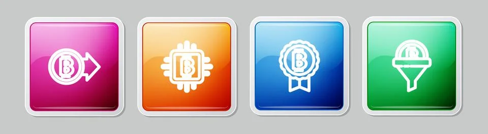 Set line Bitcoin, CPU mining farm,  and Sales funnel with bitcoin. Colorful s 스톡 일러스트