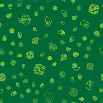 Set line Bitcoin, CPU mining farm and think on seamless pattern. Vector 스톡 일러스트