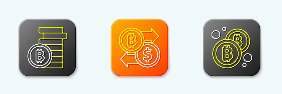 Set line Bitcoin, Cryptocurrency exchange and  icon. Vector Stock Illustration