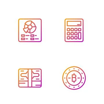 Set line Bitcoin, Stacks paper money cash, Pie chart infographic and Calculator イラスト素材