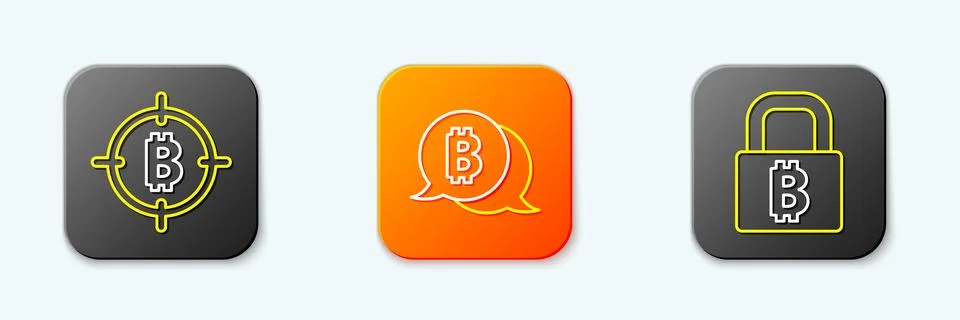 Set line Bitcoin in the target,  and Lock with bitcoin icon. Vector イラスト素材