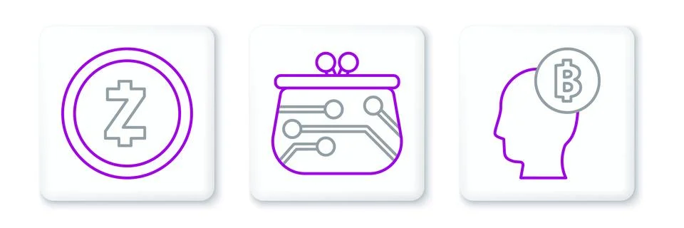 Set line Bitcoin think, Cryptocurrency Zcash ZEC and wallet icon. Vector イラスト素材