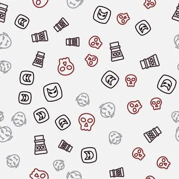Set line Black cat, Bottle with potion, Vampire and Skull on seamless pattern Stock Illustration