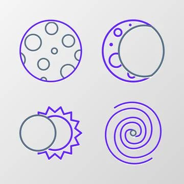 Set line Black hole, Eclipse of the sun, Moon and  icon. Vector Ilustração Stock