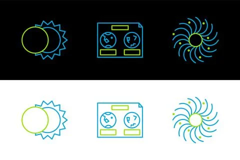 Set line Black hole, Eclipse of the sun and Celestial map night sky icon. Vector 스톡 일러스트