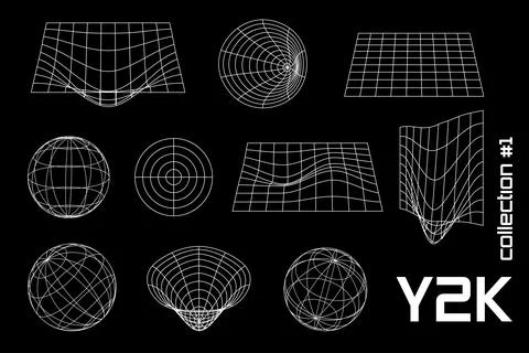 Set line black white y2k, 3d, frame, geometric shapes. Vector for posters, .. Stock Illustration