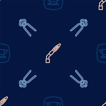 Set line Blacksmith anvil tool, pliers and Welding torch on seamless pattern 스톡 일러스트