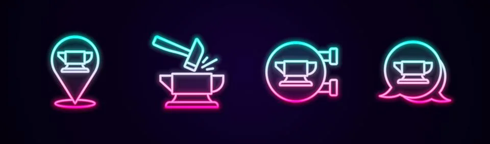 Set line Blacksmith anvil tool, Anvil and hammer, and . Glowing neon icon Stockillustratie