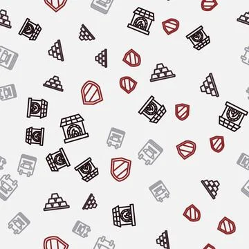 Set line Blacksmith oven, Gold bars, anvil tool and Shield on seamless pattern Stock Illustration