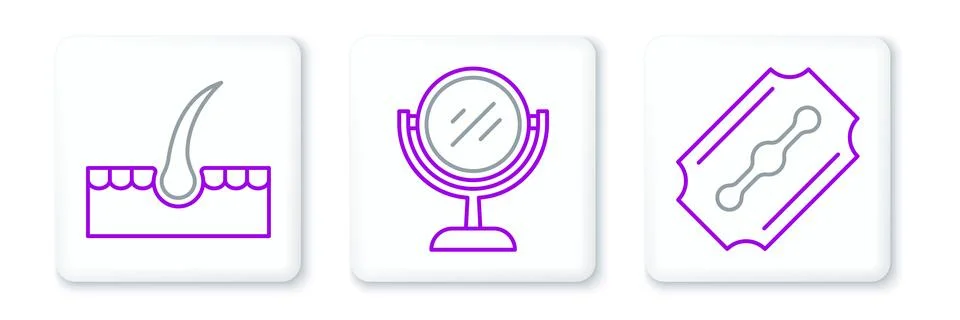 Set line Blade razor, Human hair follicle and Hand mirror icon. Vector Stock Illustration