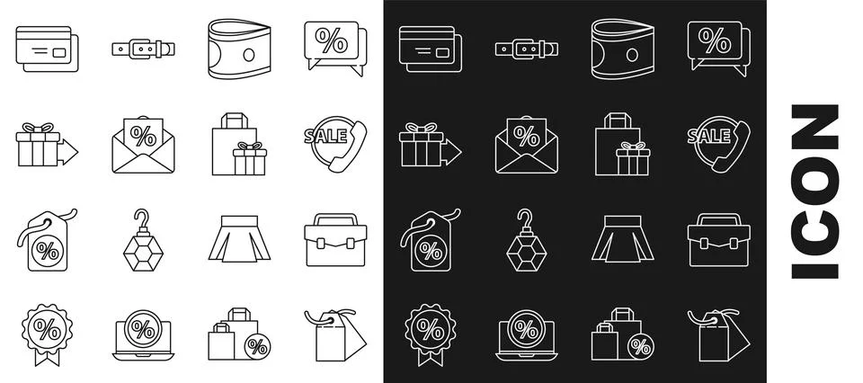 Set line Blank label template price tag, Briefcase, Telephone 24 hours support Stockillustratie