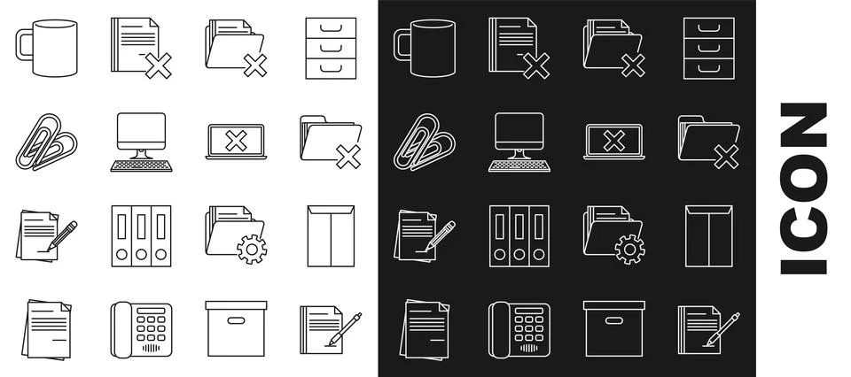 Set line Blank notebook and pen, Envelope, Delete folder, Computer monitor with イラスト素材