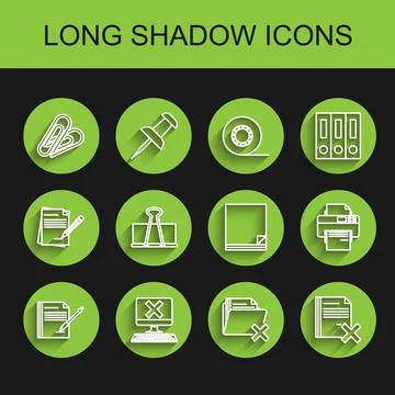 Set line Blank notebook and pen, Computer with keyboard x mark, Paper clip Stock Illustration