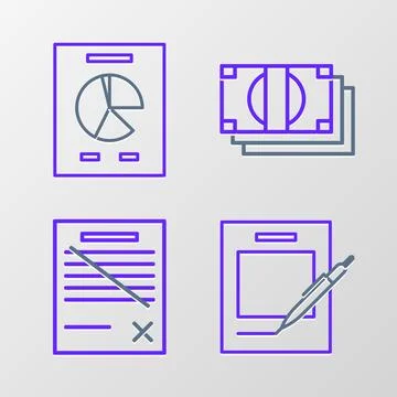 Set line Blank notebook and pen, Delete file document, Stacks paper money cash 库存插图