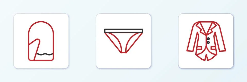 Set line Blazer or jacket, Christmas mitten and Men underpants icon. Vector Stock Illustration
