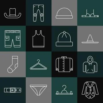 Set line Blazer or jacket, Hoodie, Gardener worker hat, Beanie, Sleeveless T Stock Illustration