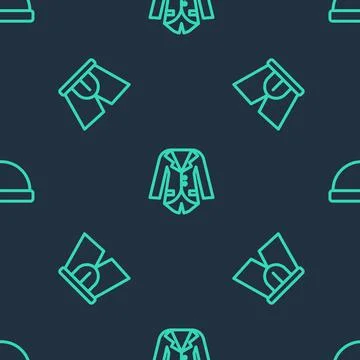 Set line Blazer or jacket, Men underpants and Beanie hat on seamless pattern 스톡 일러스트