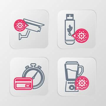 Set line Blender with bowl setting, Fast payments, USB flash drive and Secu.. Stock Illustration