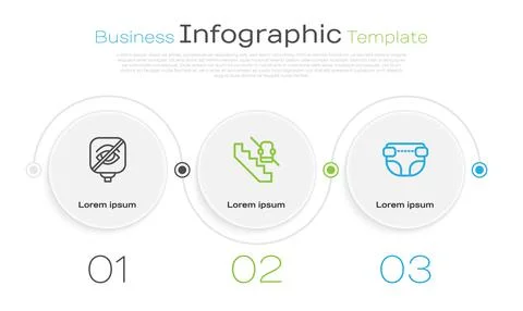 Set line Blindness, Disabled elevator and Adult diaper. Business infographic Illustrazione stock