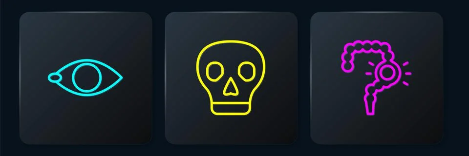 Set line Blindness, Gut constipation and Skull. Black square button. Vector Stock Illustration