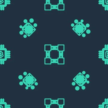 Set line Blockchain technology, ASIC Miner and CPU mining farm on seamless 스톡 일러스트