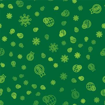 Set line Blockchain technology Bitcoin, and Globe on seamless pattern. Vector Illustrazione stock