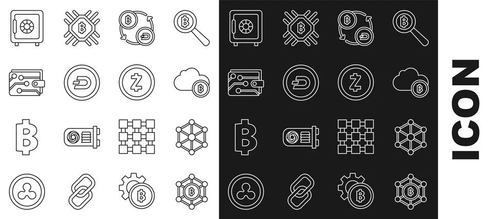 Set line Blockchain technology Bitcoin, Cryptocurrency cloud mining, exchange 스톡 일러스트