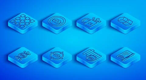 Set line Blockchain technology, Bitcoin, Lock with bitcoin, the target, cir.. Stock Illustration