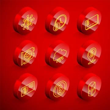 Set line Blockchain technology Bitcoin with clock Credit card bitcoin Video g Stock Illustration