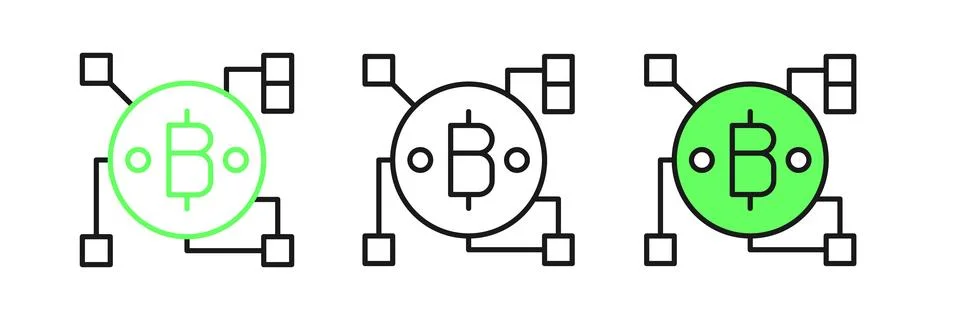 Set line Blockchain technology Bitcoin icon isolated on white background. A.. 스톡 일러스트