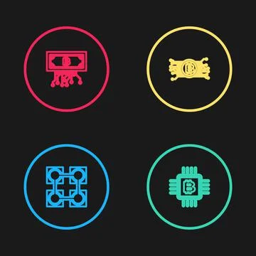 Set line Blockchain technology, CPU mining farm, Cryptocurrency bitcoin circuit 스톡 일러스트