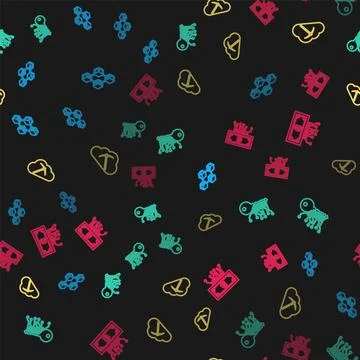 Set line Blockchain technology, Cryptocurrency key, cloud mining and bitcoin Stock Illustration