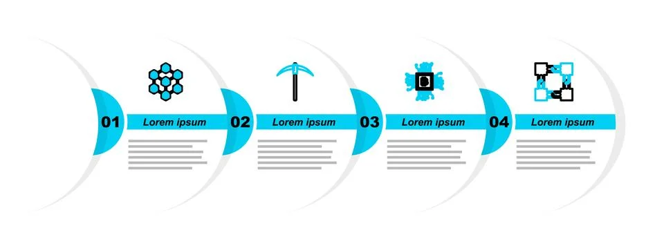Set line Blockchain technology, Processor, Pickaxe and  icon. Vector 스톡 일러스트