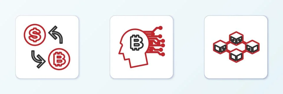 Set line Blockchain technology, Processor chip with dollar and Bitcoin plan.. Stockillustratie