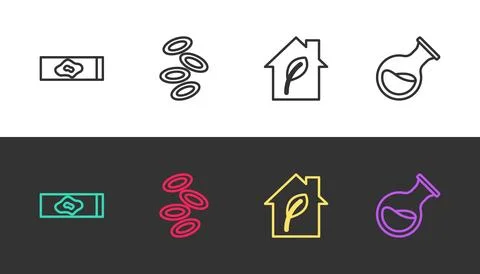 Set line Blood test and virus, Hemoglobin, Eco friendly house and Test tube.. Stock Illustration