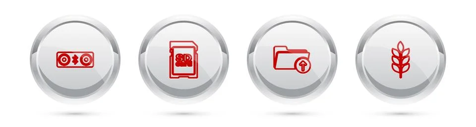 Set line Bluetooth speakers, SD card, Download arrow with folder and Wheat Stock Illustration