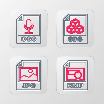 Set line BMP file document, JPG, 3DS and OGG icon. Vector Stockillustratie