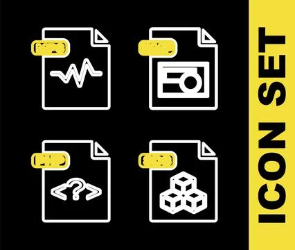 Set line BMP file document, 3DS, PHP and MP3 icon. Vector イラスト素材