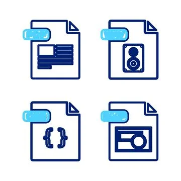 Set line BMP file document, CSS, WAV and PDF icon. Vector Stock Illustration