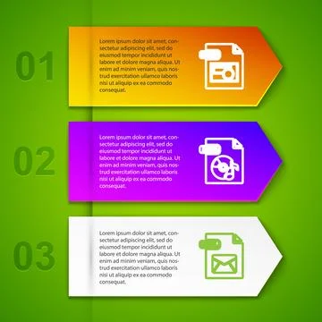Set line BMP file document, MP3, EML and RAW. Business infographic template.  스톡 일러스트