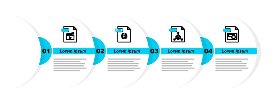 Set line BMP file document, OBJ, JS and MOV icon. Vector Ilustración de archivo