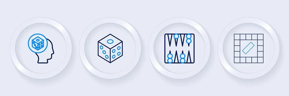 Set line Board game, Backgammon board, Game dice and  icon. Vector Stock Illustration