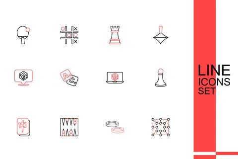 Set line Board game, Checker chips, Backgammon board, Mahjong pieces, Chess.. Illustration
