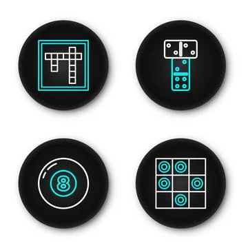 Set line Board game of checkers, Billiard pool snooker ball, Domino and Bin.. Stock Illustration