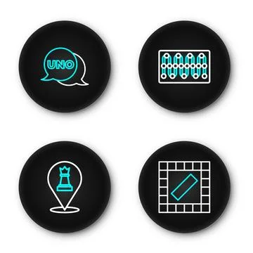 Set line Board game, Chess,  and Uno card icon. Vector Illustrazione stock
