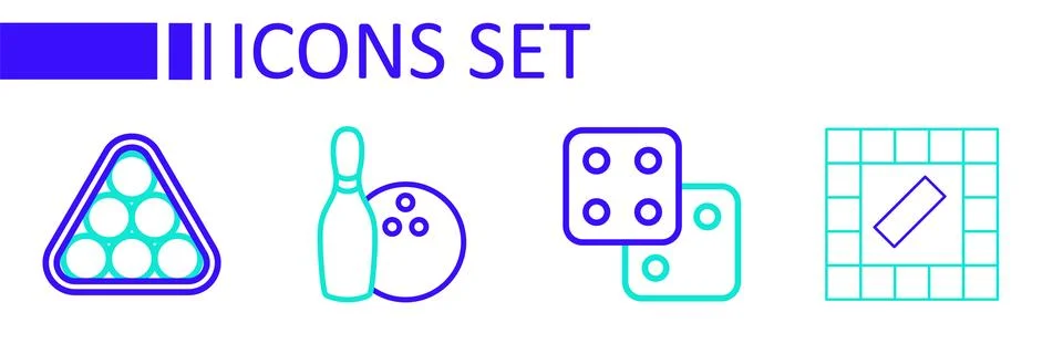 Set line Board game, Game dice, Bowling pin and ball and Billiard balls tri.. Stock Illustration