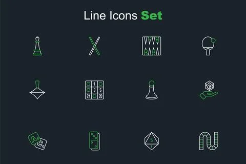 Set line Board game, Game dice, Domino, Bingo, Chess pawn, card and Whirlig.. Stock Illustration