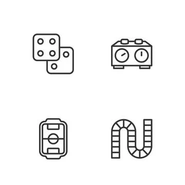 Set line Board game, Table football, Game dice and Time chess clock icon. Vec Illustrazione stock